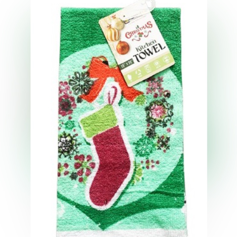 Christmas Kitchen Towels 2 pc- Green and Red X-MAS PRINTED KITCHEN TOWEL 15"X25"